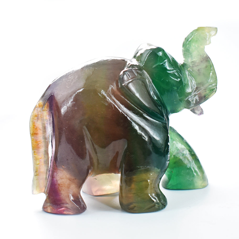 Genuine 1744.00 Cts Multicolor  Fluorite Hand Carved Crystal Gemstone Carving Elephant