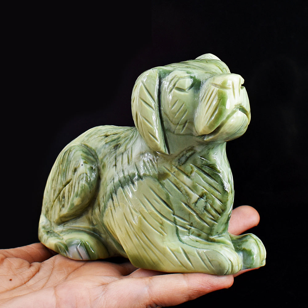 Natural  3425.00 Carats  Genuine Serpentine Hand Carved  Crystal Gemstone Carving Dog