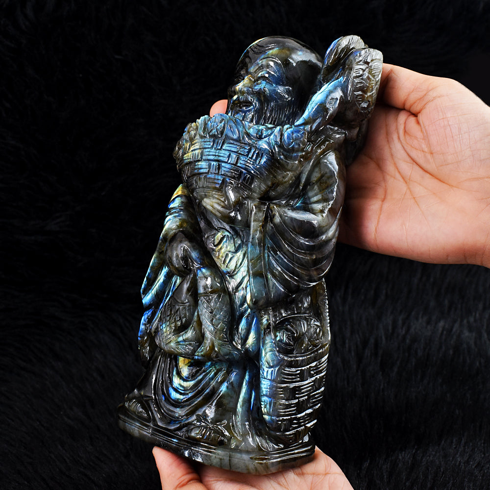 Artisian 11430.00 Cts Genuine Amazing Flash Labradorite Hand Carved Chinese Buddha Idol