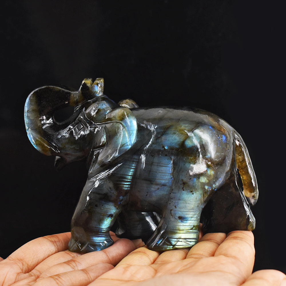 Gorgeous 2483.00 Cts Amazing Flash Labradorite Hand Carved Crystal  Gemstone Carving Elephant