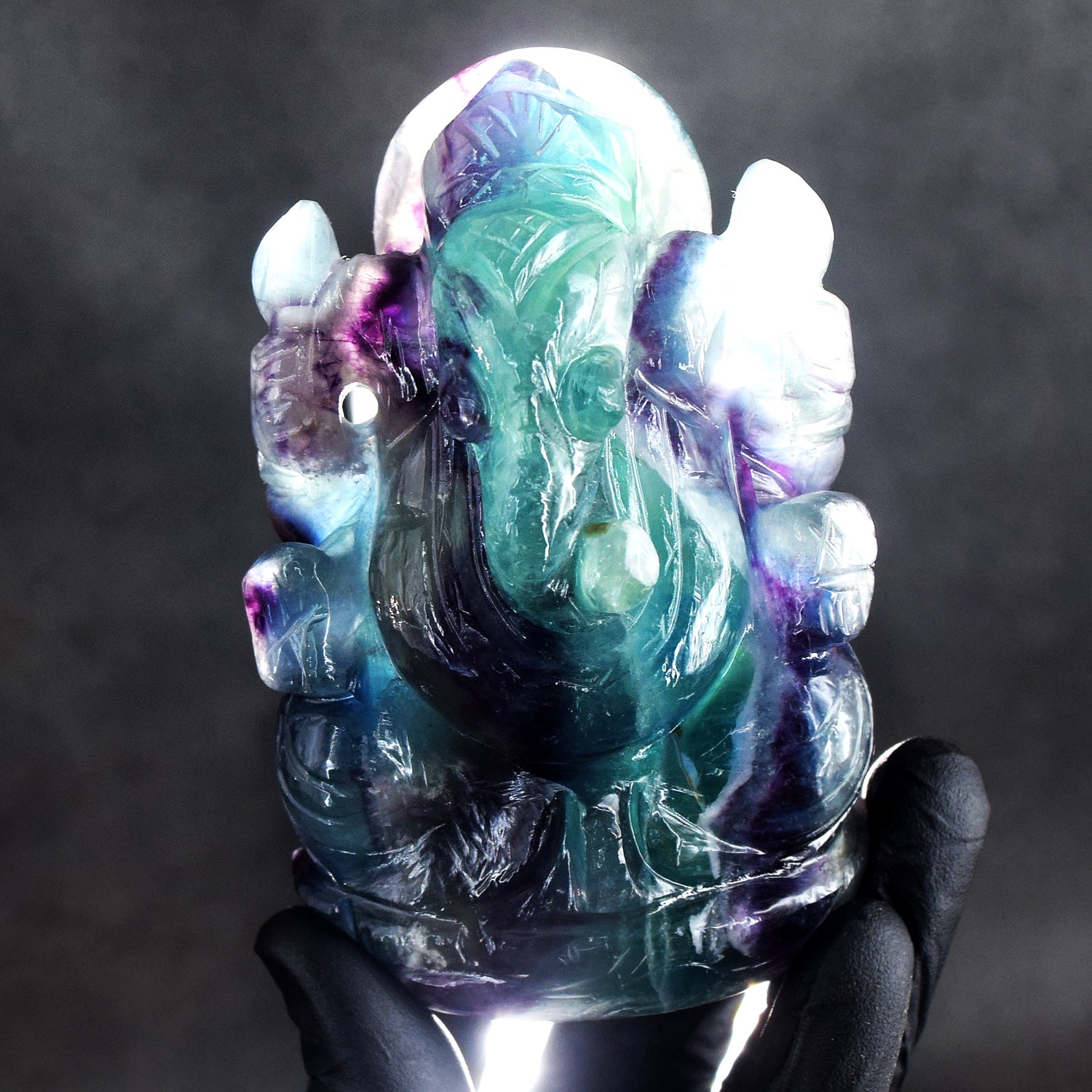 Exclusive 1886.00 Cts Genuine Multicolor Fluorite Hand Carved Premium Lord Ganesha Crystal