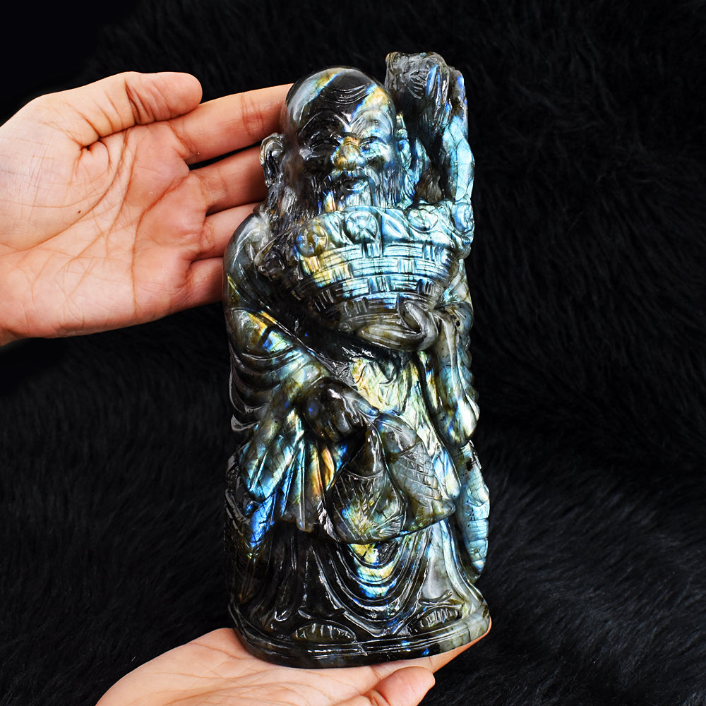 Artisian 11430.00 Cts Genuine Amazing Flash Labradorite Hand Carved Chinese Buddha Idol