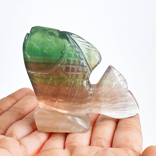 Amazing  1040.00  Carats  Genuine   Multicolor   Fluorite  Hand   Carved  Crystal  Gemstone   Carving  Fish