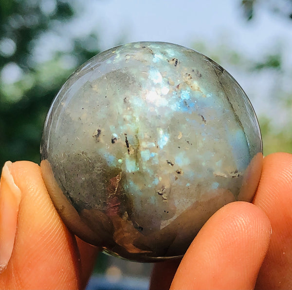 Exclusive 264.00 Cts Genuine Blue Flash Labradorite Premium Crystal Specimen Healing Sphere
