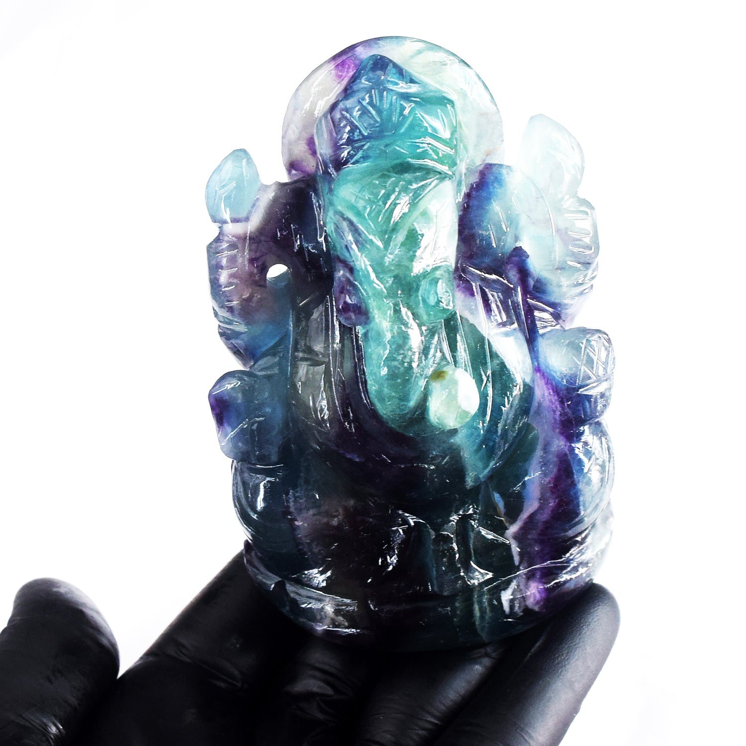 Exclusive 1886.00 Cts Genuine Multicolor Fluorite Hand Carved Premium Lord Ganesha Crystal