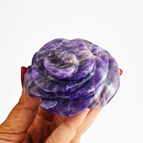 Natural  779.00  Carats  Genuine  Amethyst  Hand  Carved  Rose  Flower  Gemstone  Carving