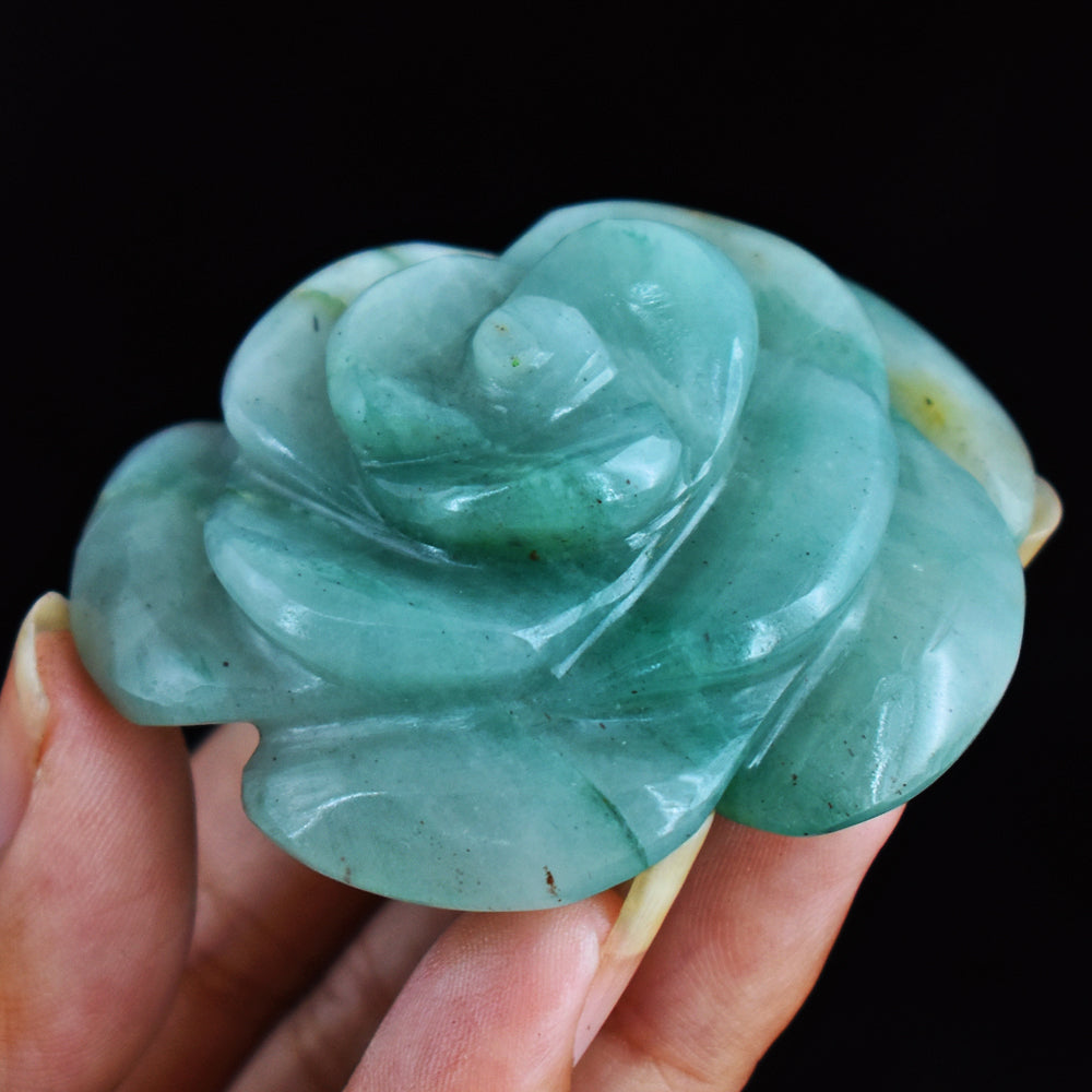 Beautiful  263.00 Carats  Genuine  Green  Aventurine  Hand  Carved  Flower  Rose  Gemstone  Carving