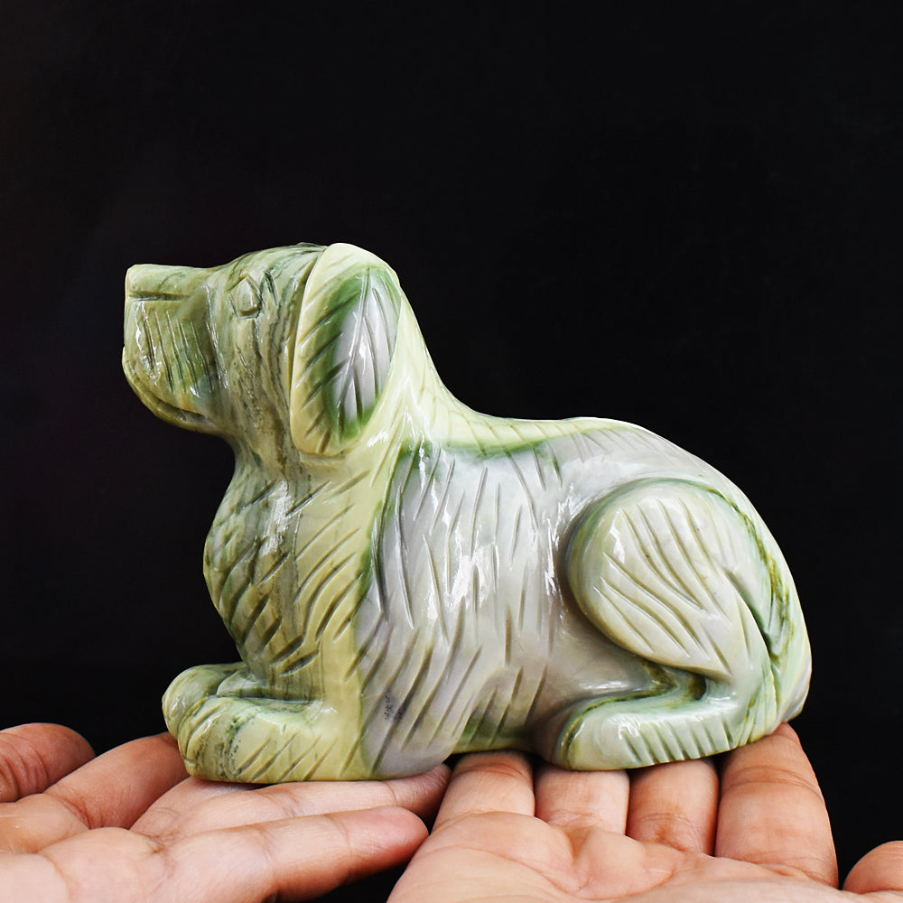 Natural  3425.00 Carats  Genuine Serpentine Hand Carved  Crystal Gemstone Carving Dog