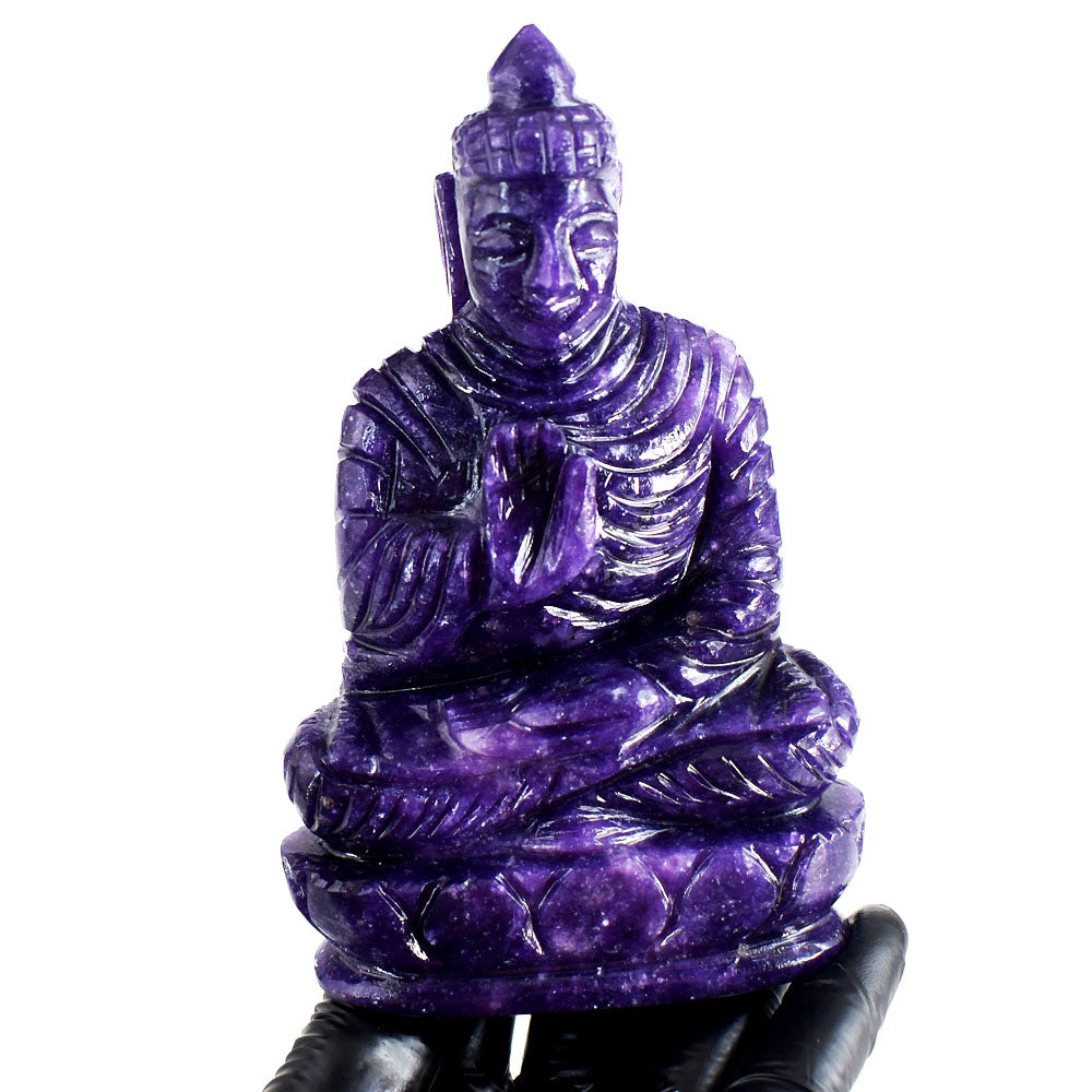 Amazing 2179.00 Cts Genuine Lepidolite Hand Carved Crystal Gemstone Buddha Idol Carving
