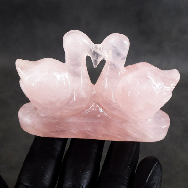 Natural 712.00 Cts Genuine Rose Quartz Hand Carved Premium Love Swan Pair