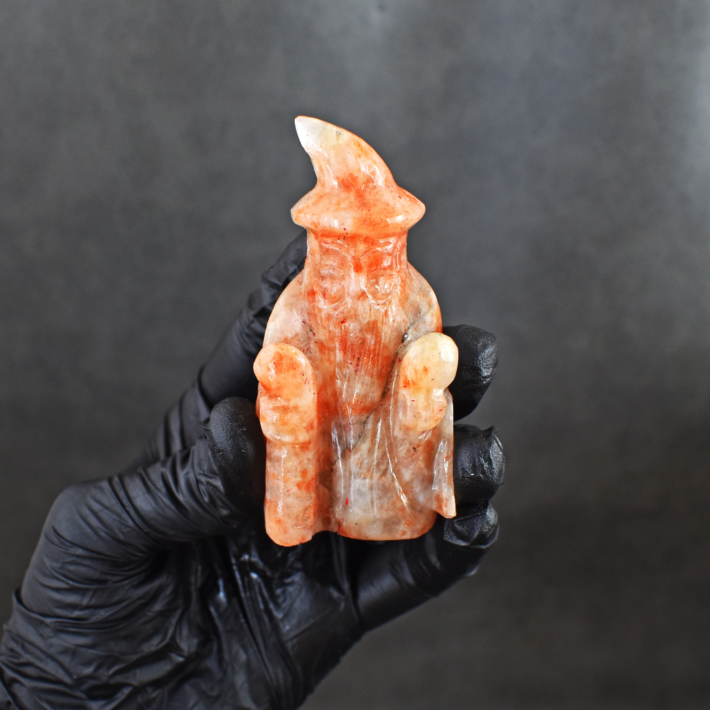 Genuine 427.00 Cts Amazing Sunstone Hand Carved Gemstone Premium Wizard Carving