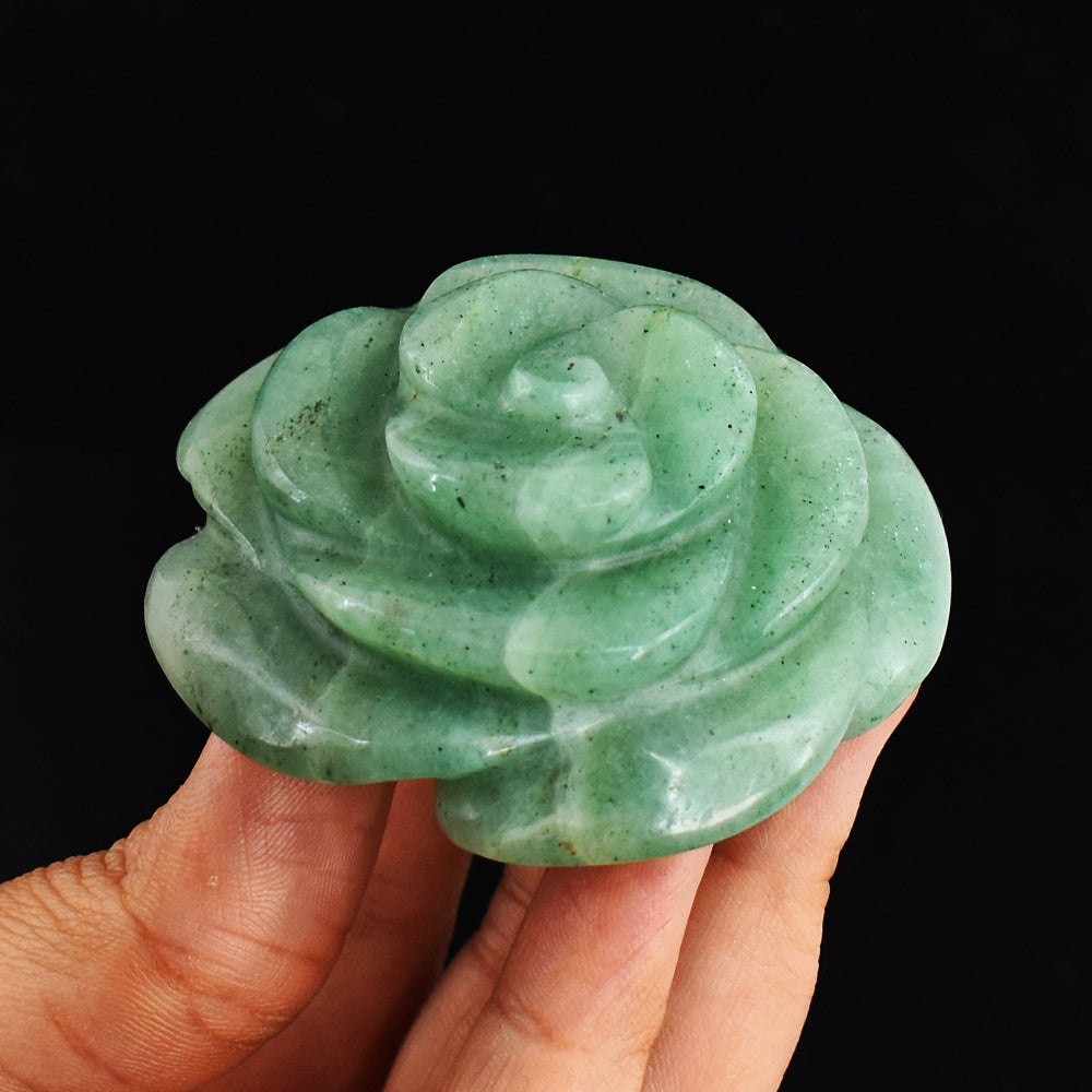 Beautiful  478.00 Cts  Genuine Green Aventurine Hand Carved Crystal Rose Gemstone Carving