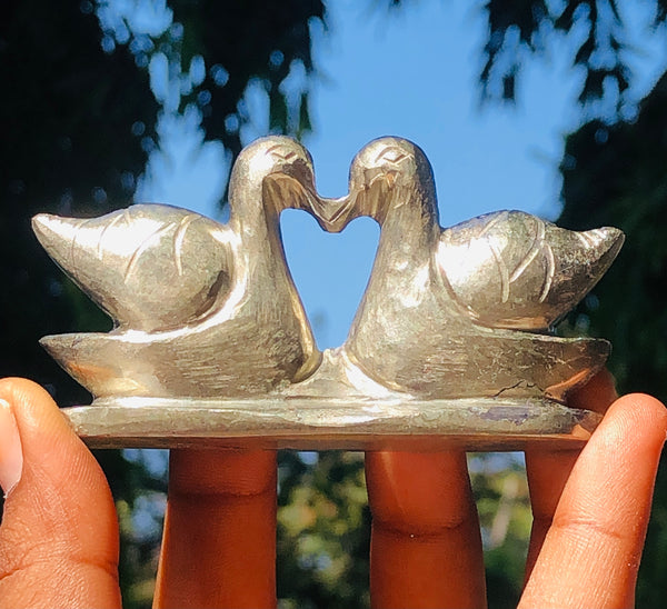 Natural 700.00 Cts Genuine Pyrite Love Carved Premium Swan Pair