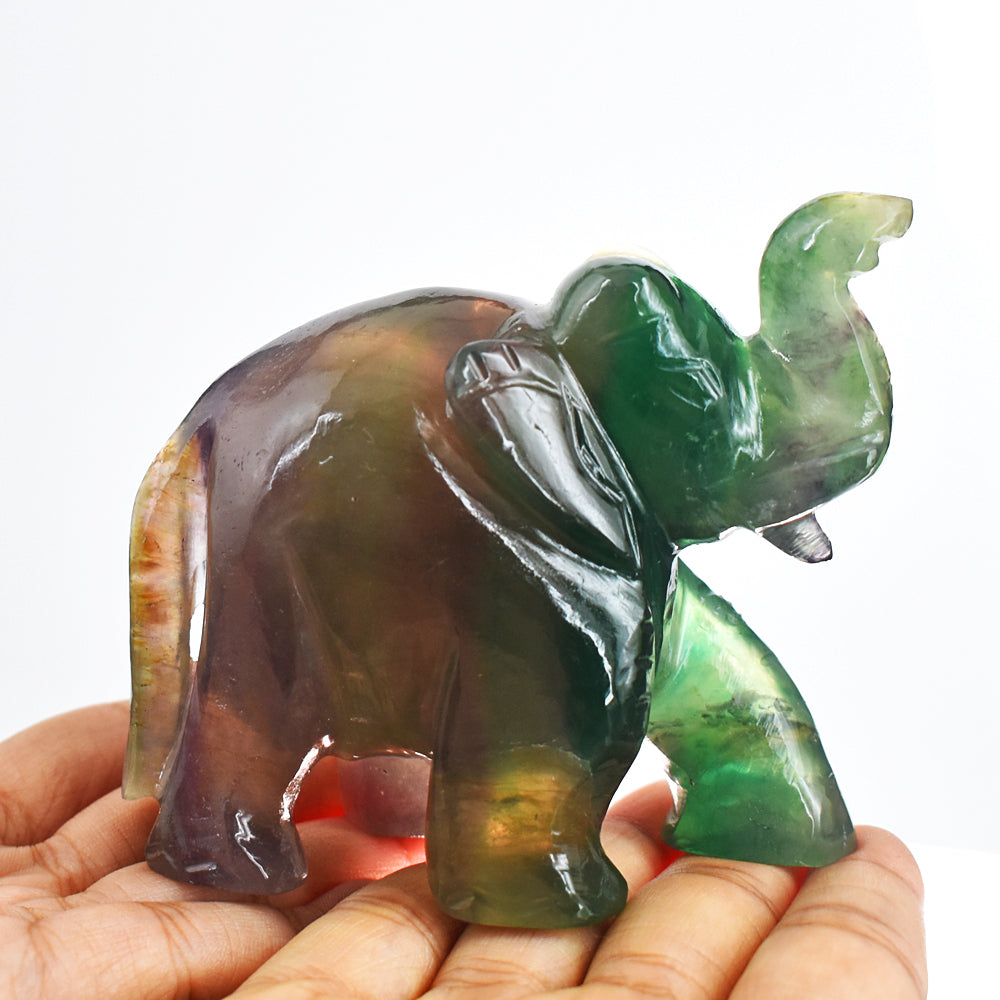 Genuine 1744.00 Cts Multicolor  Fluorite Hand Carved Crystal Gemstone Carving Elephant