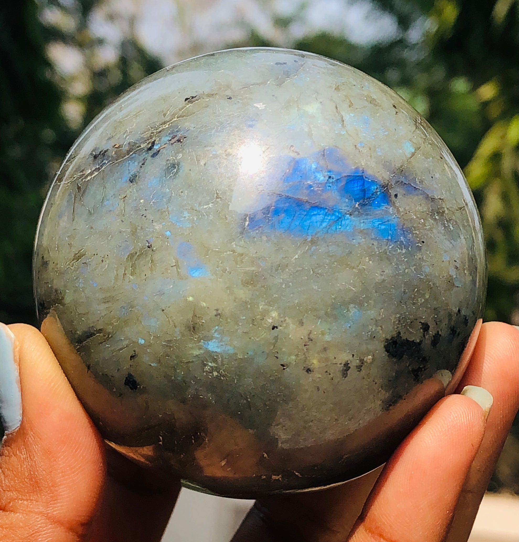 Special 2161.00 Cts genuine Blue Flash Labradorite Hand Carved Premium Healing Sphere Crystal