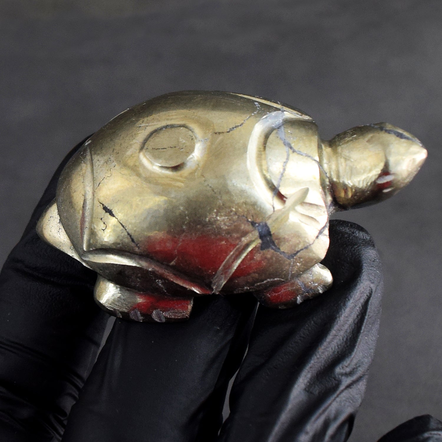 Wonderful 331.00 Cts Genuine Pyrite Hand Carved Gemstone Premium Turtle Crystal