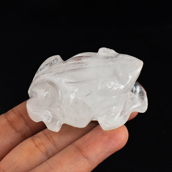 Natural  350.00 Carats  Genuine  White  Quartz  Hand  Carved Crystal Gemstone  Frog Carving