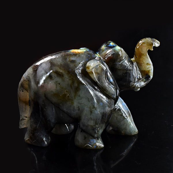 Genuine 2320.00 Cts Golden & Blue Flash Labradorite Hand Carved Gemstone Carving Elephant