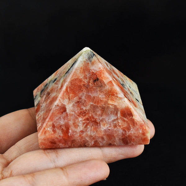 Beautiful 667.00 Cts Genuine Sunstone Hand  Carved Crystal  Healing Gemstone Pyramid