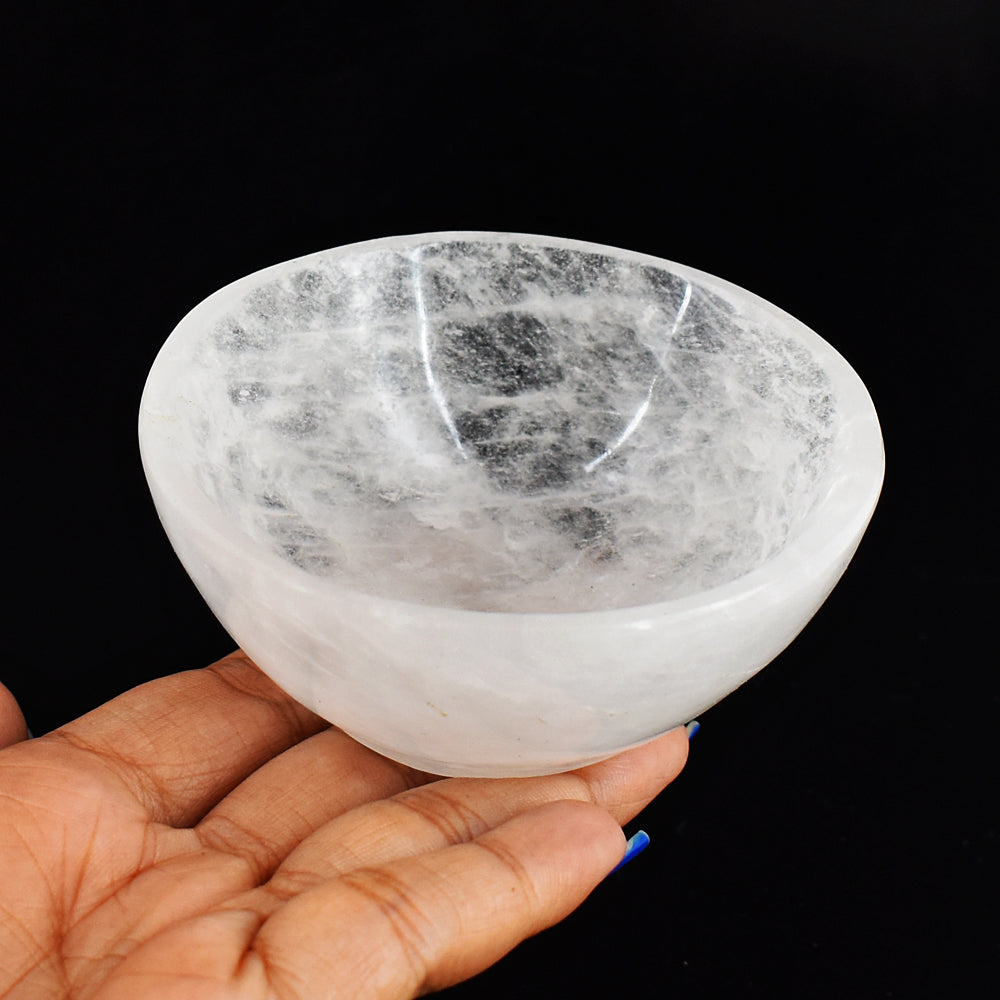 Craftsmen 586.00 Cts Genuine White Quartz Hand Carved  Crystal Gemstone Carving Bowl