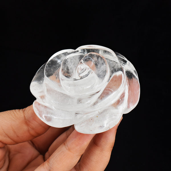 Natural   547.00 Carats Genuine White Quartz  Hand Carved Rose Flower  Gemstone Carving