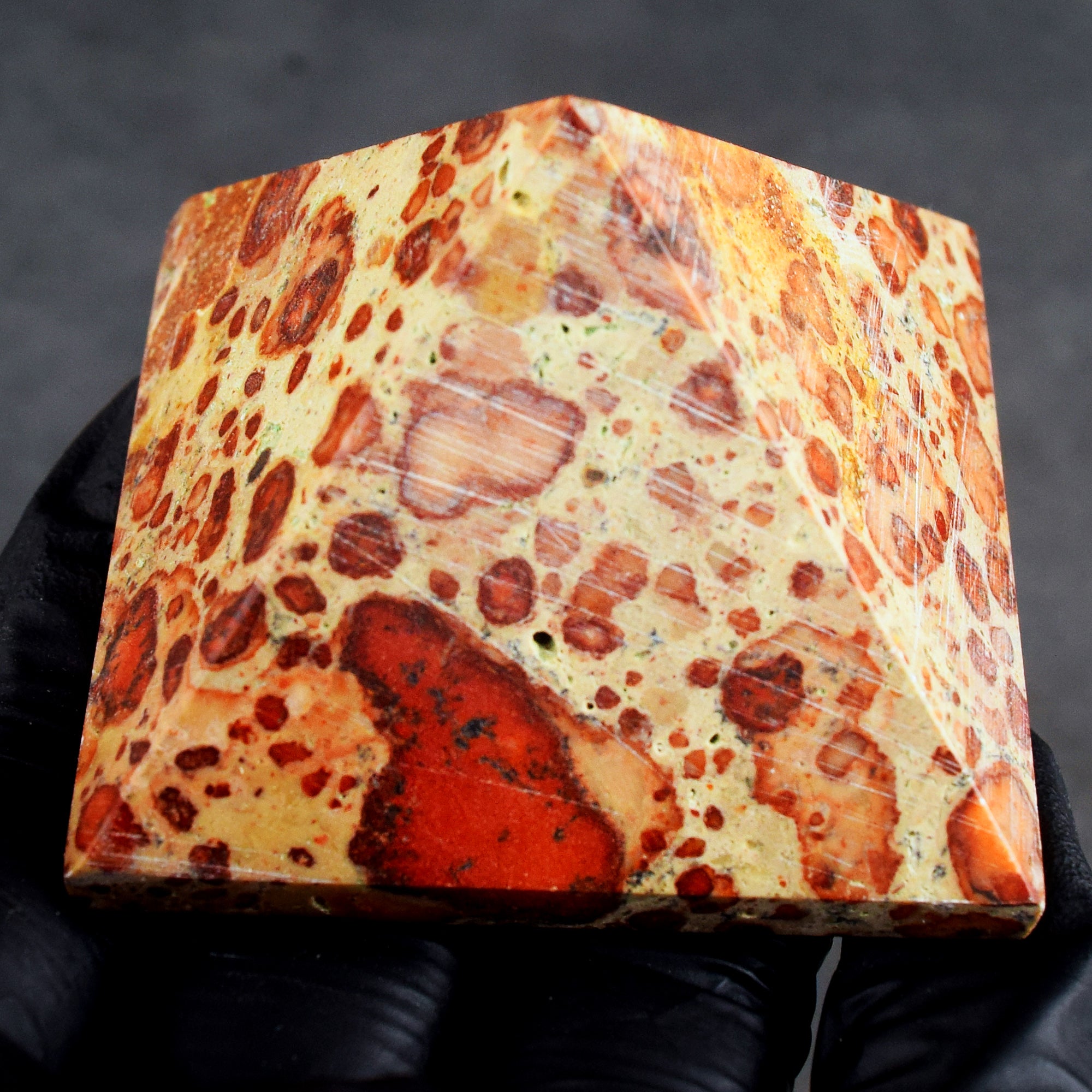 Beautiful 460.00 Cts Genuine Leopard Skin Jasper Healing Divine Crystal Specimen Pyramid