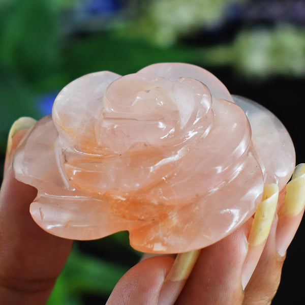 Craftsmen  235.00 Carats  Genuine  Pink  Rose  Quartz  Hand  Carved  Rose  Flower  Gemstone  Carving