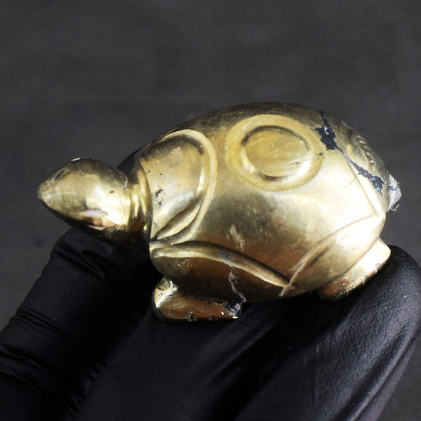Pleasing 322.00 Cts Genuine Pyrite Gemstone Hand Carved Premium Turtle Crystal