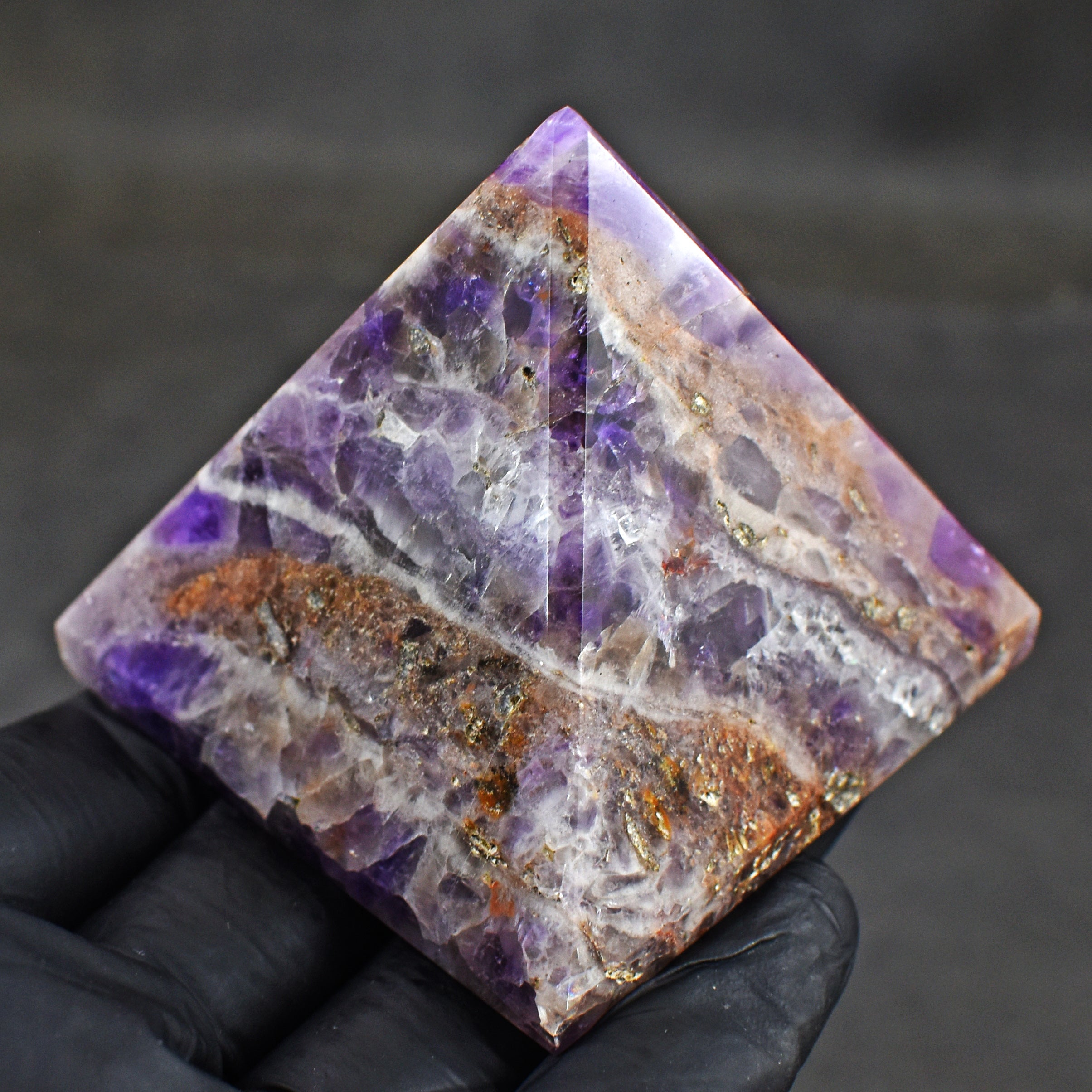 Radiant 733.00 Cts Exclusive Chevron Amethyst Healing Crystal Specimen Premium Pyramid