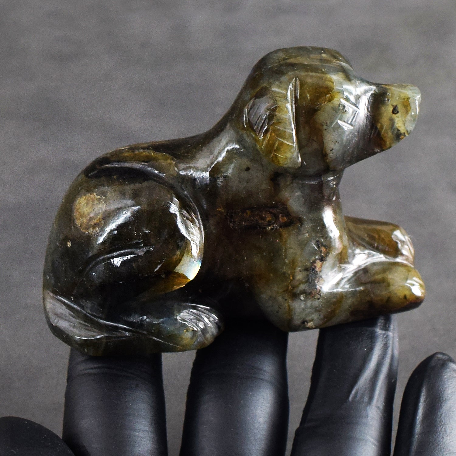 Impressive 828.00 Cts Genuine Blue Flash Labradorite Hand Carved Premium Dog