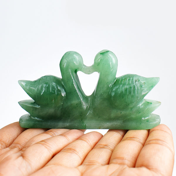 Amazing 473.00  Cts  Genuine Green Aventurine Hand Carved Crystal Swan Pair Gemstone Carving