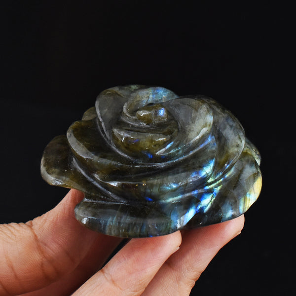 Golden & Blue Flash Labradorite 586.00 Carats  Genuine Hand Carved Crystal Rose Flower Gemstone