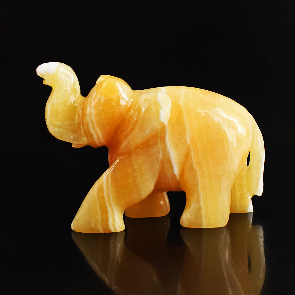 Gorgeous 999.00 Cts Yellow  Rhodochrosite  Hand Carved Genuine Crystal  Gemstone Carving Elephant