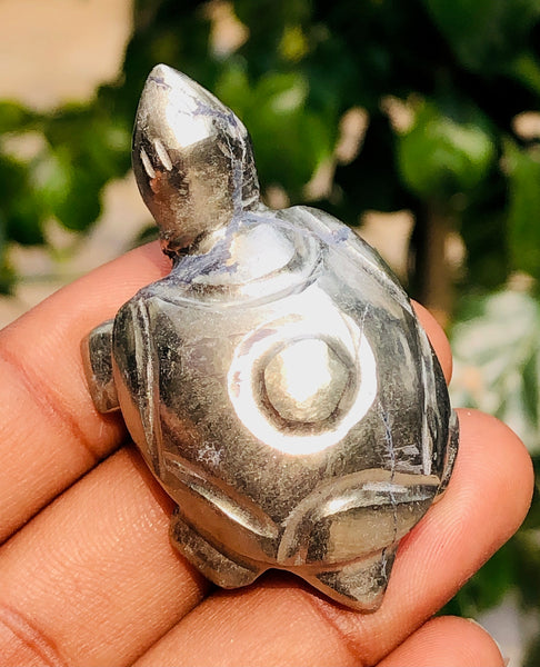 Radiant 201.00 Cts Genuine Pyrite Hand Carved Premium Turtle Gemstone Crystal