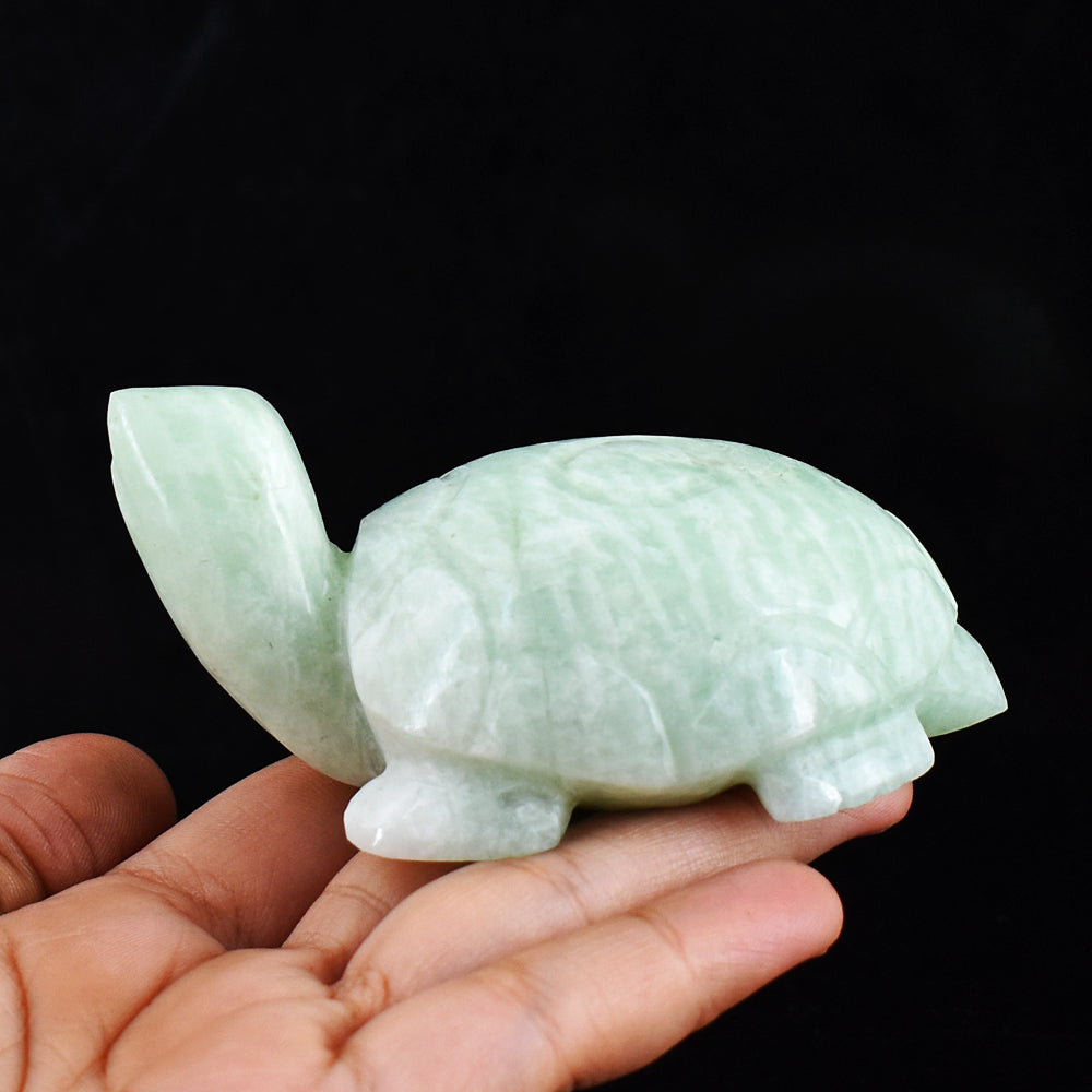 Beautiful  906.00 Carats  Genuine Amazonite  Hand  Carved Crystal  Gemstone Turtle Carving