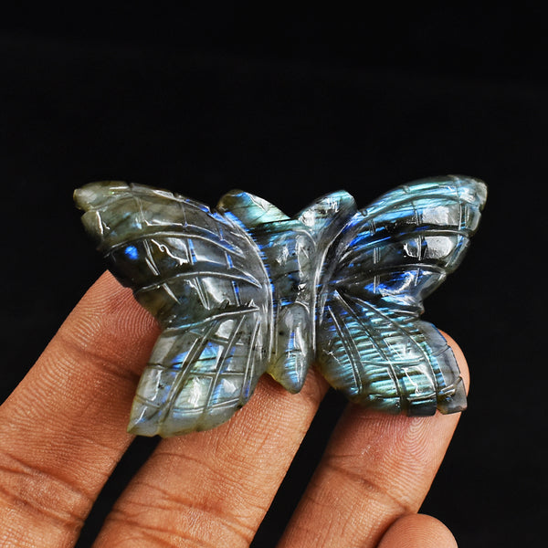 Exclusive 81.00 Carats  Genuine Blue Flash Labradorite Hand Carved Crystal Gemstone Carving Butterfly