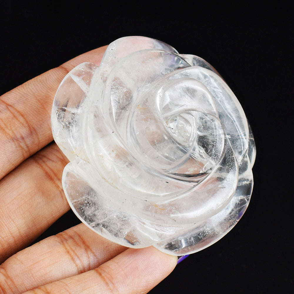 Exclusive  361.00 Cts  Genuine  White  Quartz  Hand Carved Rose Flower Carving Gemstone