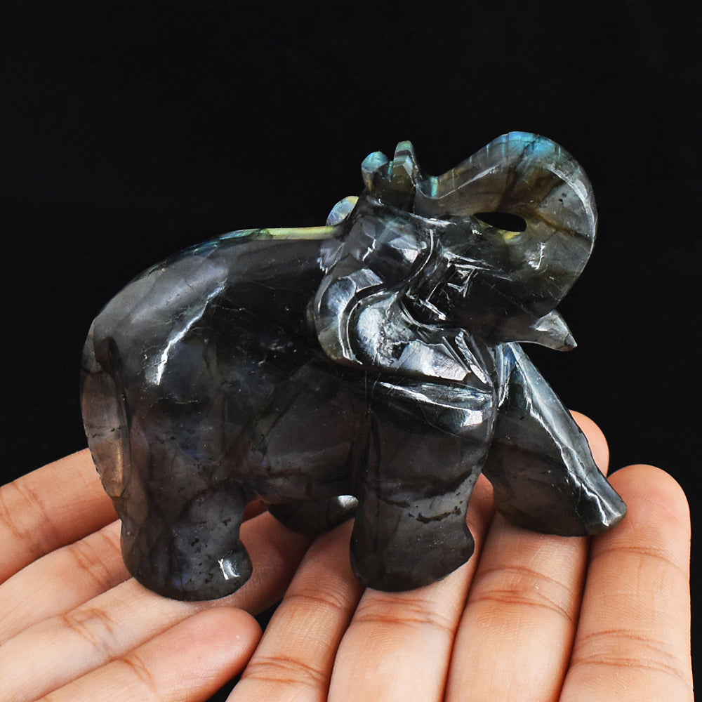 987.00 Cts Genuine  Blue & Golden Flash Labradorite  Hand Carved Crystal Gemstone Carving Elephant