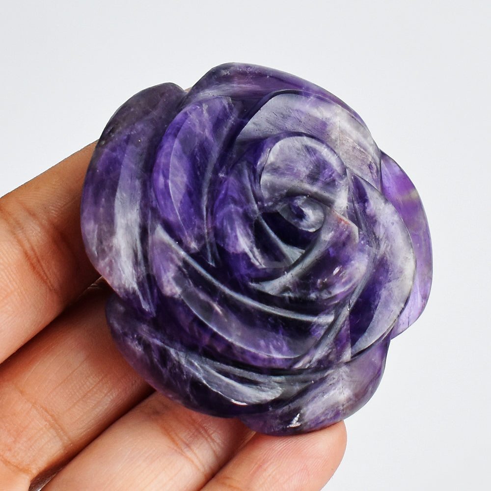 Awesome 430.00 Carats  Genuine  Amethyst Hand Carved Crystal Rose Flower Gemstone Carving