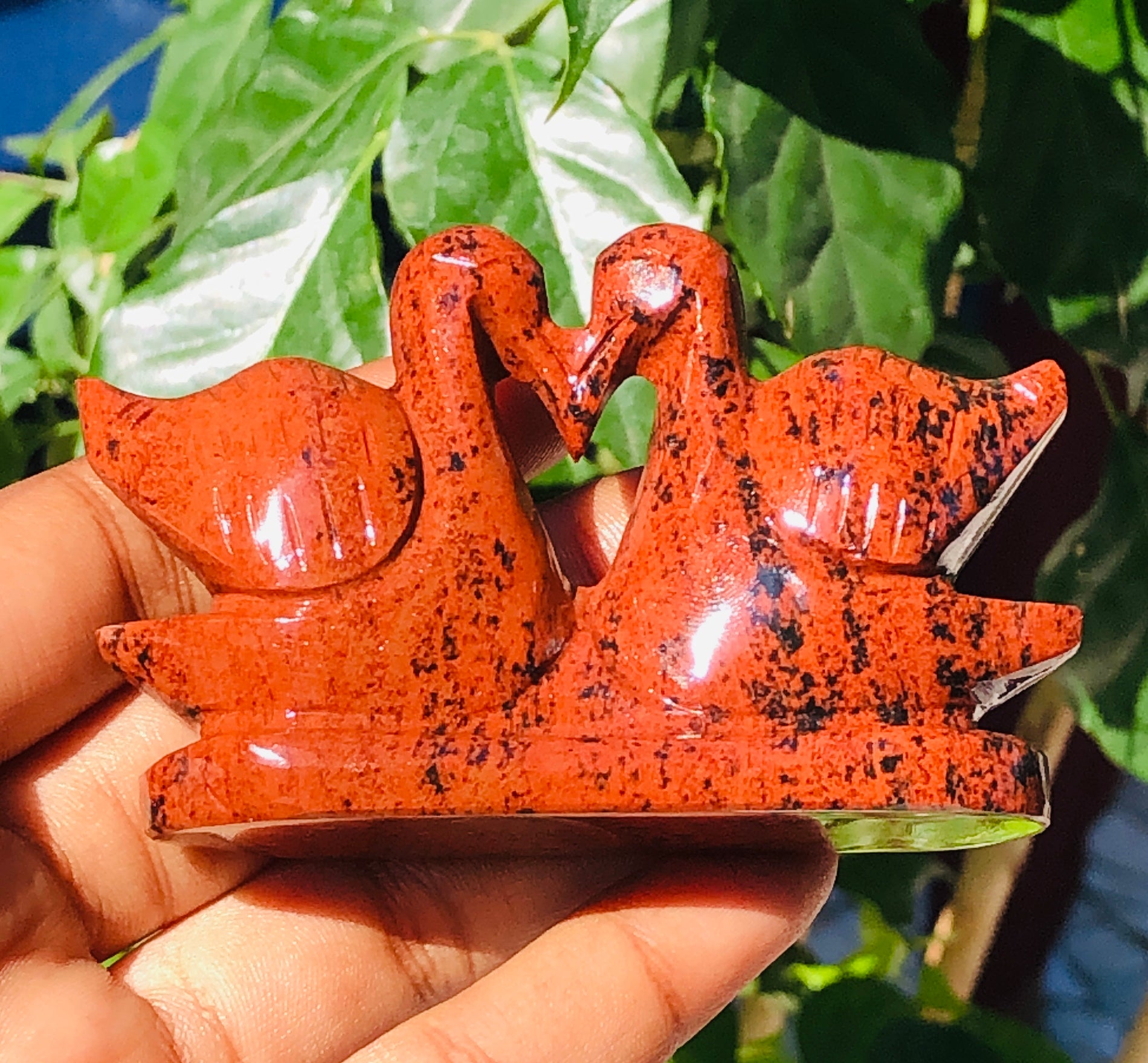 Best Of Best 474.00 Cts Genuine Mahogany Japser Love Carved Premium Swan Pair