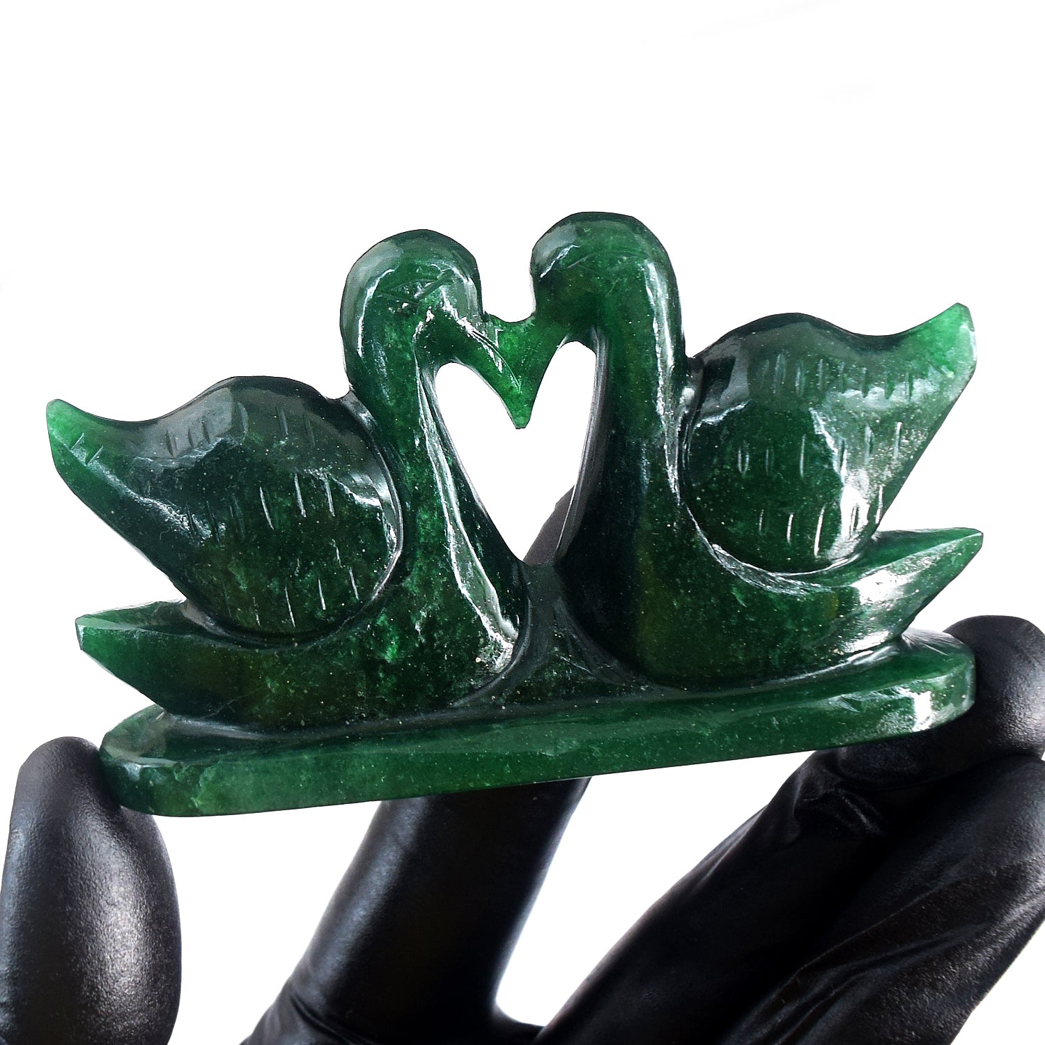 Awesome 625.00 Cts Genuine Green Jade Carved Premium Love Swan Pair