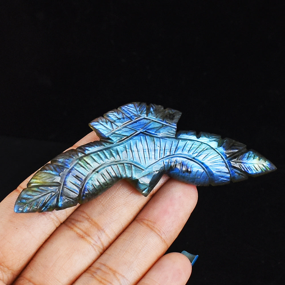 Gorgeous 91.00 Carats  Blue  Flash Labradorite   Hand Carved Genuine Crystal Eagle  Carving