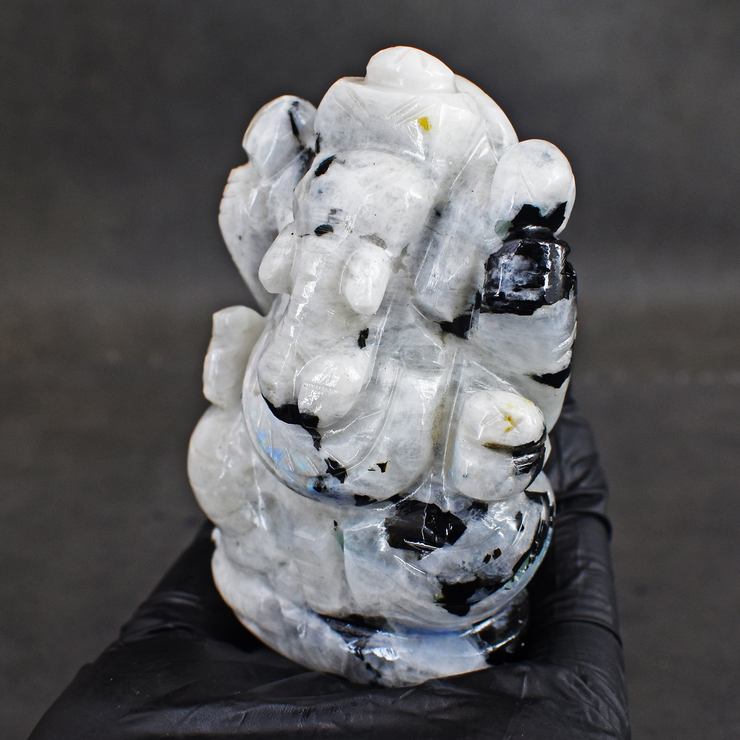 Amazing 766.00 Cts Genuine Moonstone Divine Hand Carved  Lord Ganesha Idol Gemstone Carving