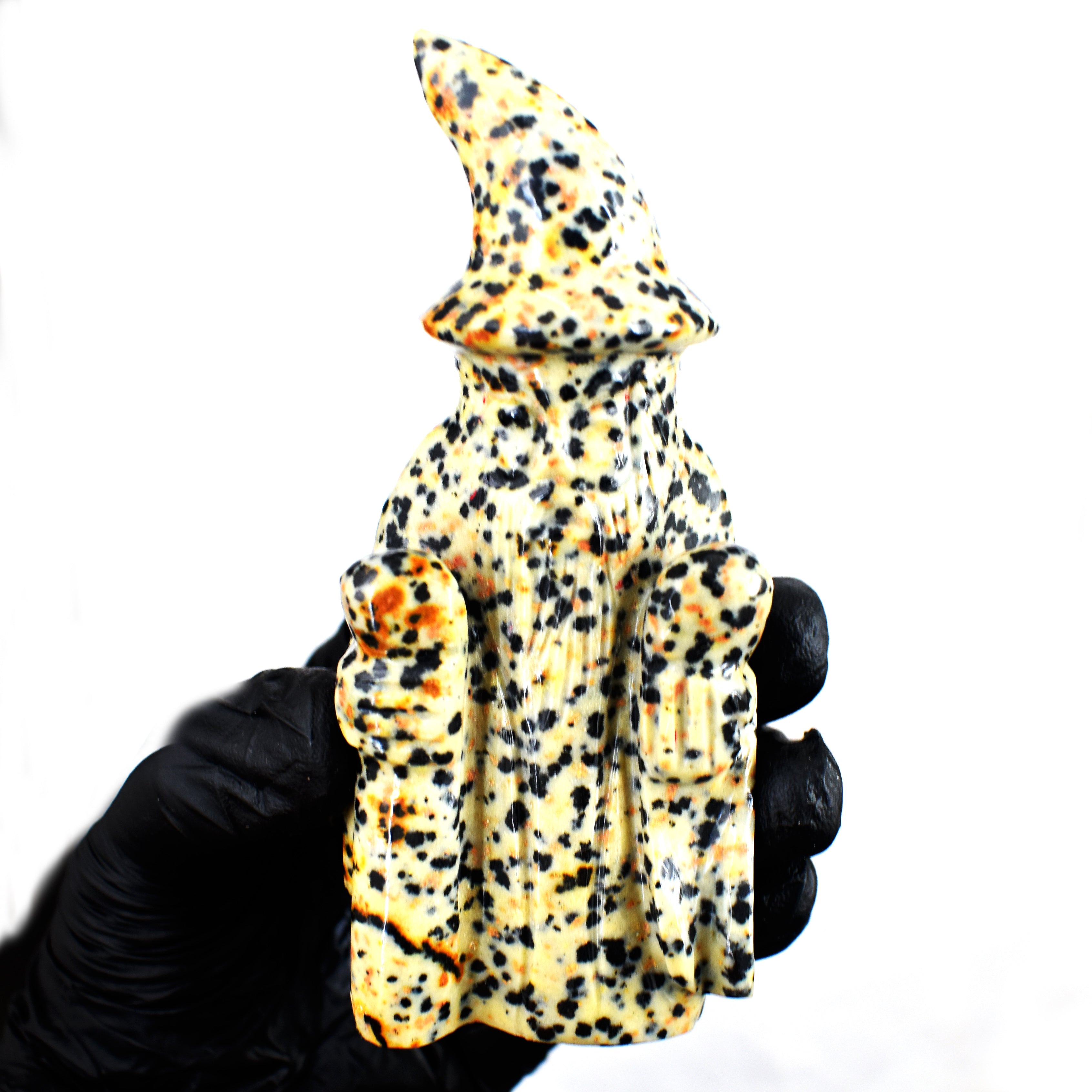Amazing 846.00 Cts Genuine Dalmation Jasper Hand Carved Premium Wizard Crystal