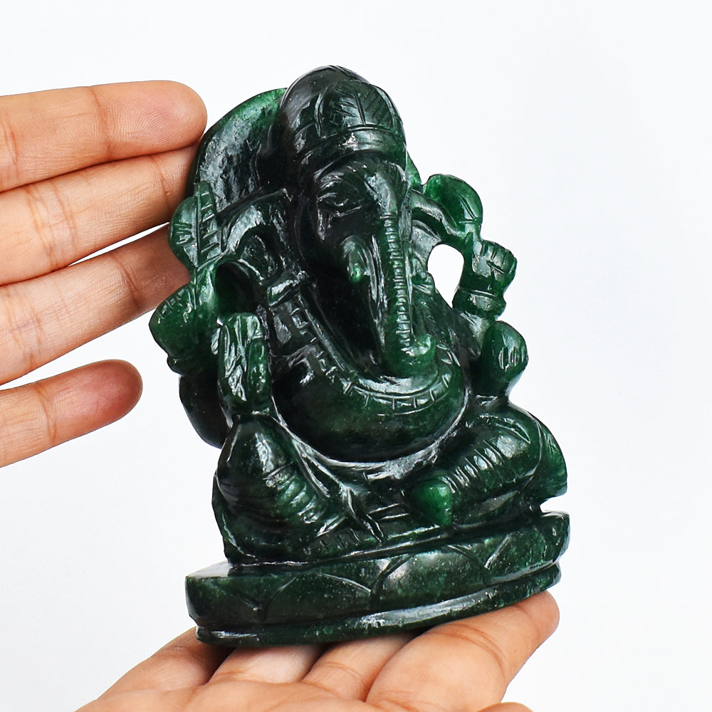 Beautiful 2162.00 Cts Genuine Green Jade Hand Carved Crystal Lord Ganesha Idol Gemstone Carving
