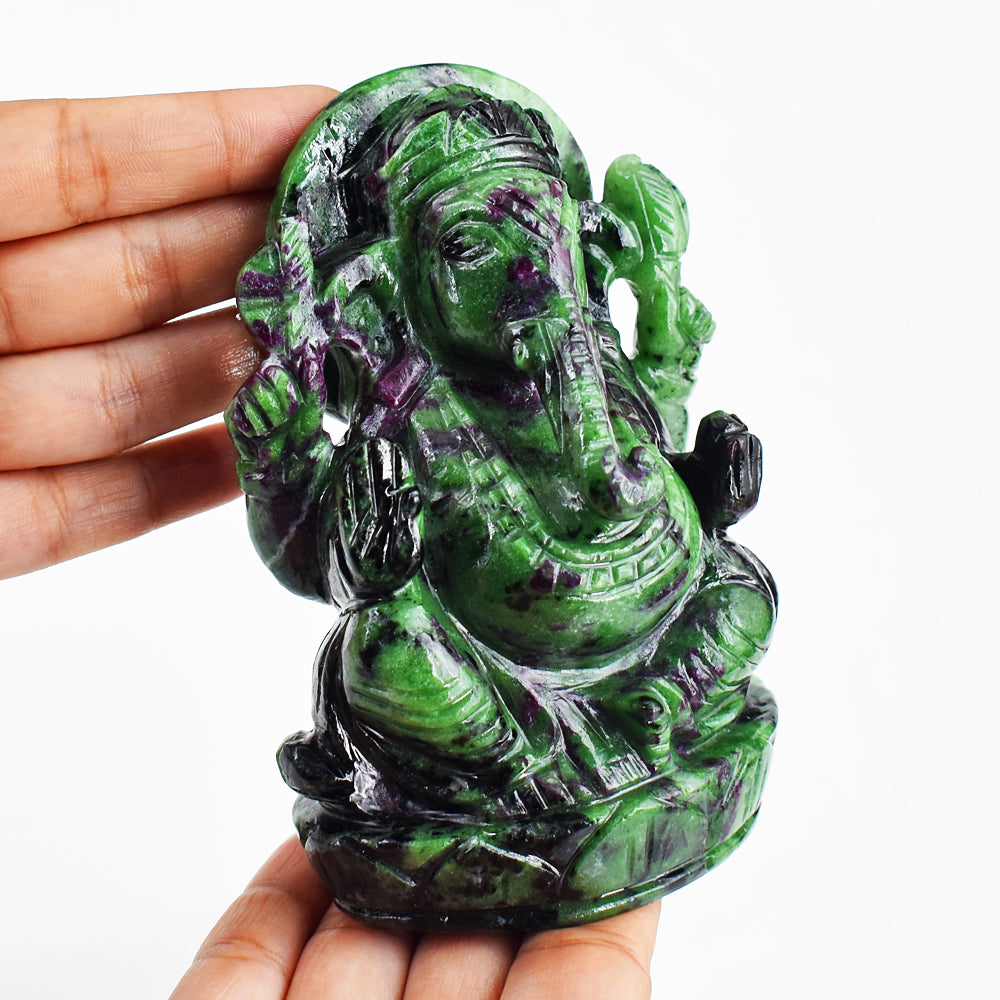 Craftsmen 4539.00 Cts Genuine  Ruby Zoisite Hand Carved Crystal Gemstone Carving Lord Ganesha