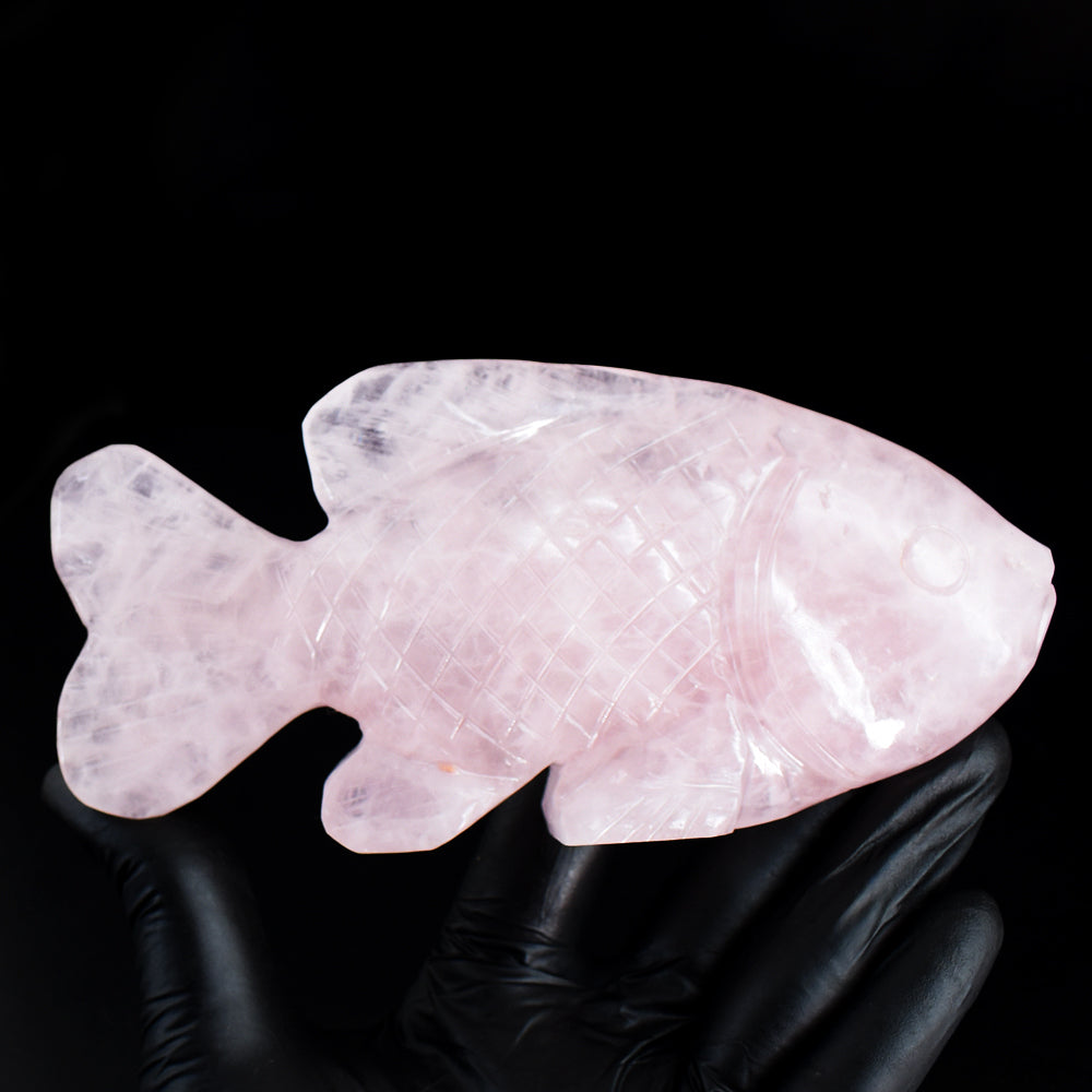 Pink Rose Quartz 1509.00 Carats Genuine Hand Carved Gemstone Crystal Fish Carving