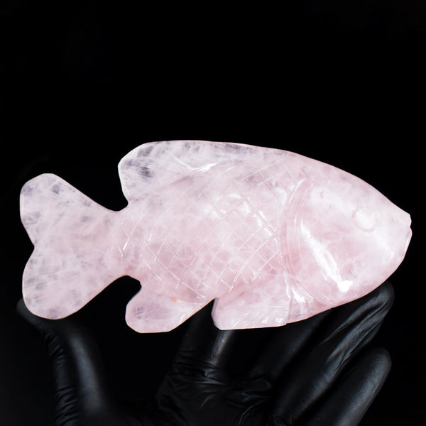 Pink Rose Quartz 1509.00 Carats Genuine Hand Carved Gemstone Crystal Fish Carving