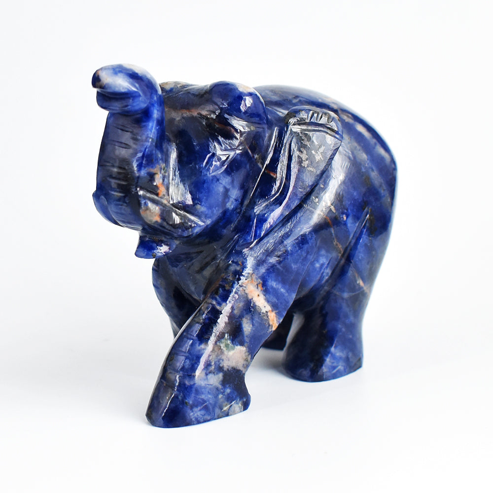 Beautiful  1644.00 Cts  Blue Sodalite  Hand Carved Genuine Crystal Gemstone Carving Elephant