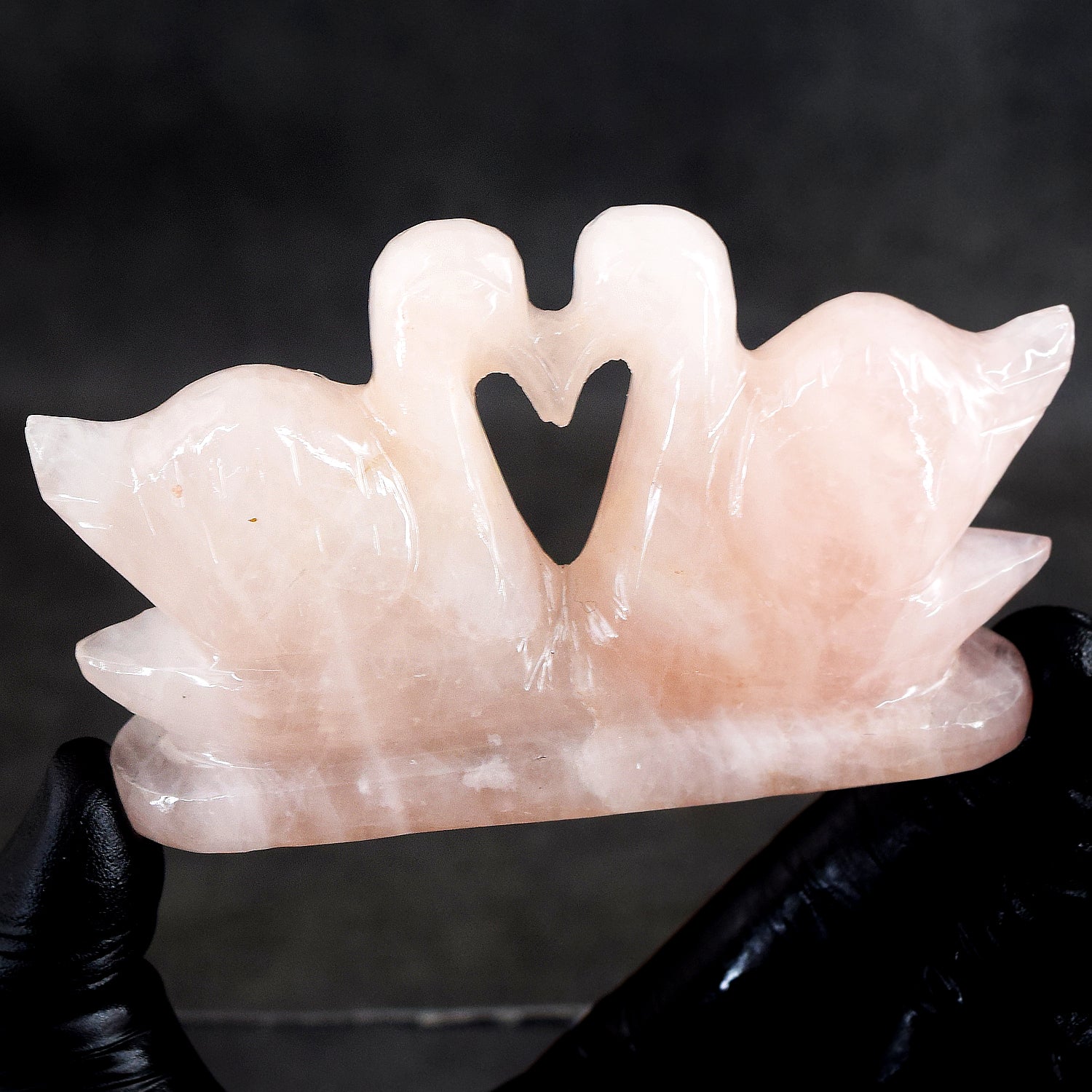 Natural 617.00 Cts Genuine Rose Quartz Hand Carved Premium Love Swan Pair